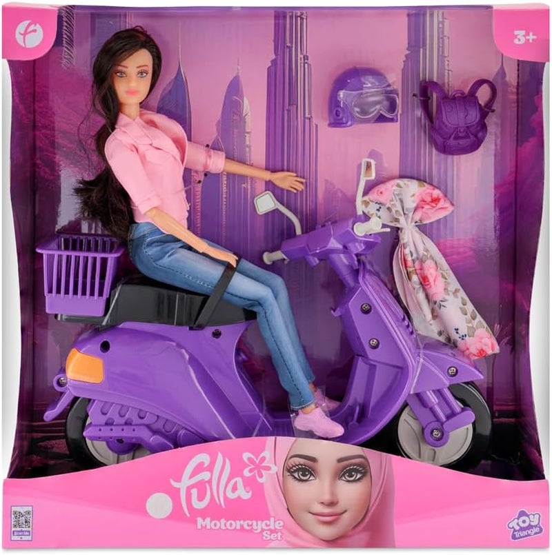 Fulla Doll with Purple Motorbike Includes Jeans, Scarf, Helmet, Schoolbag & Stylish Look with Fun, Great Vehicle for Storytelling Outdoor Play and Creative Imagination for Girls - Image 2